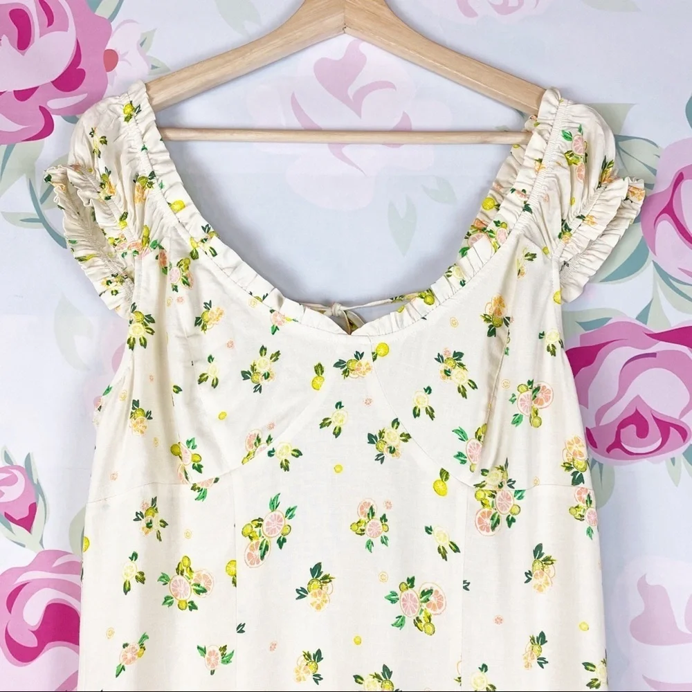 NEW Free People Like A Lady Butter Yellow Ruffle Floral Mini Dress M
